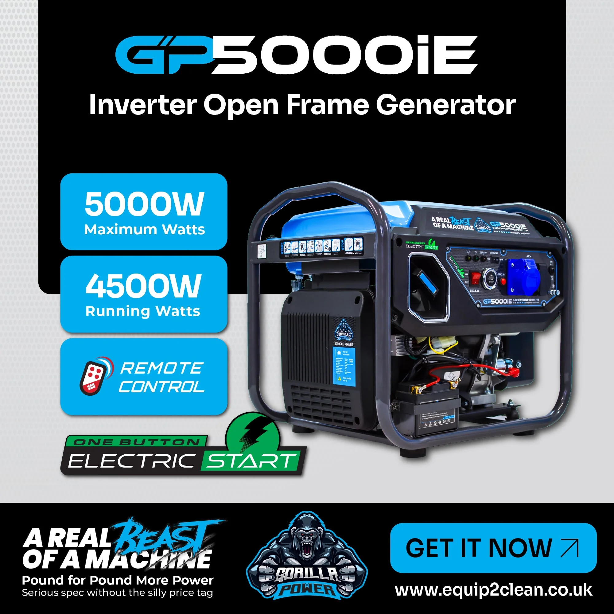 Gorilla Power 5000W Inverter Open Frame Generator with Electric Start - GP5000iE  – Maximum Power & Efficiency - Image 2