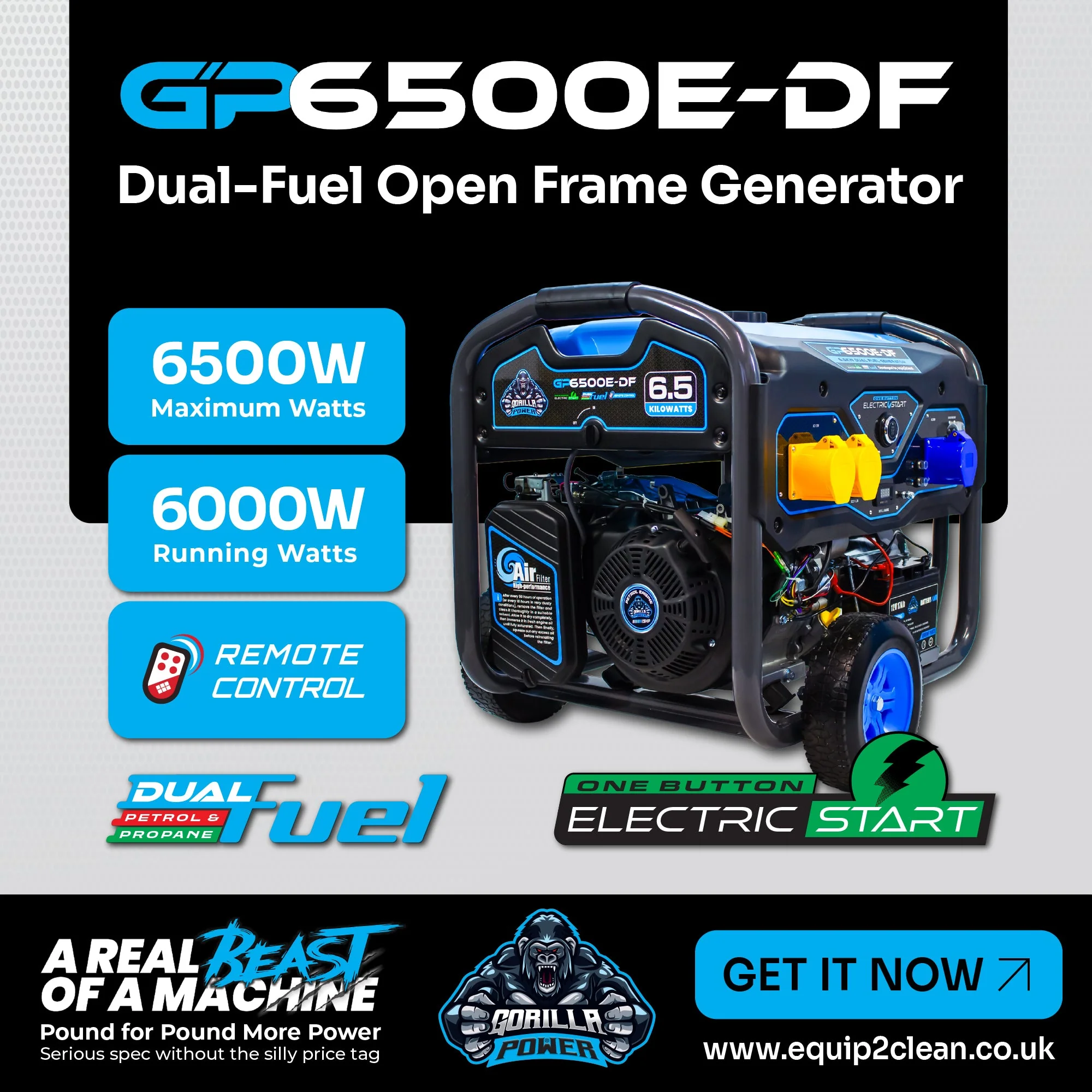 Gorilla Power 6500W Dual-Fuel Generator with Electric Start - GP6500E-DF  – High Performance & Versatile Power - Image 2