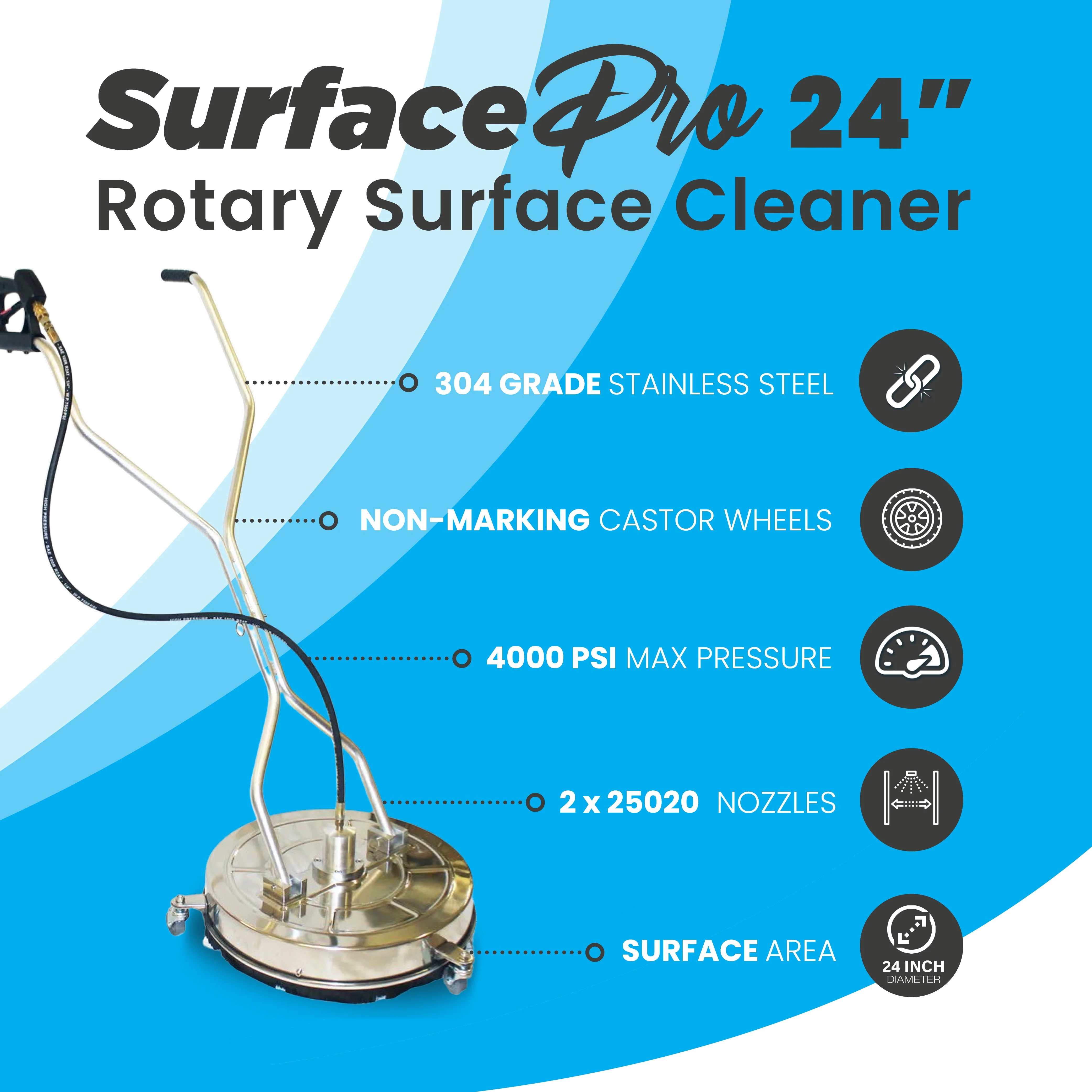 Kiam SurfacePro 24 Rotary Floor Cleaning Tool Steel Flat Surface Cleaner 24" - Image 2