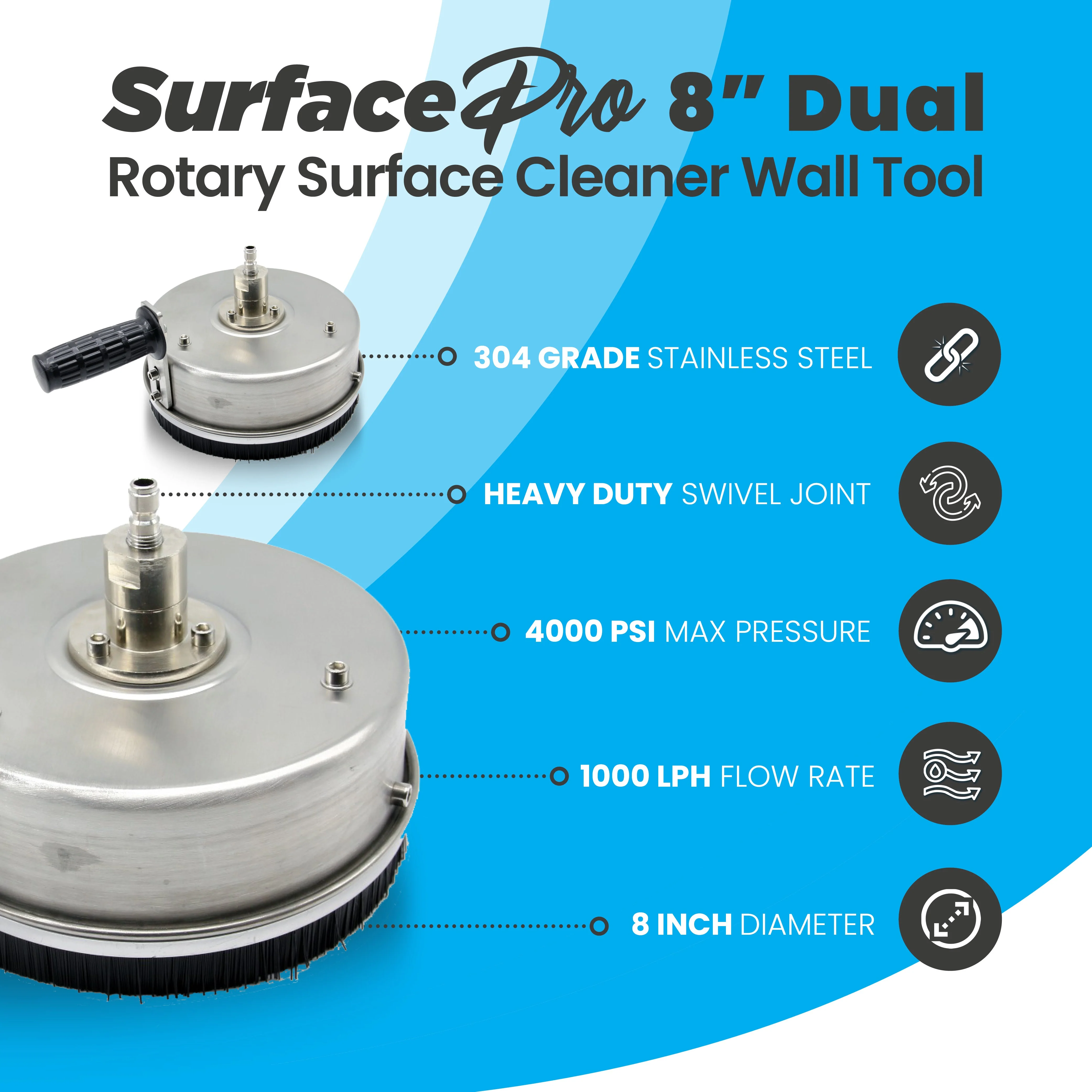 Kiam SurfacePro 8 Rotary Surface Cleaner Wall Tool Steel 8" - Image 2